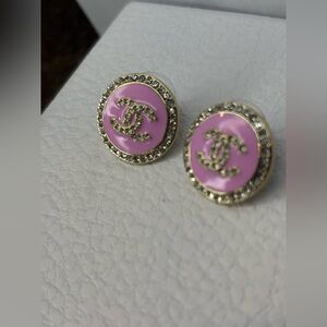 CC Boutique Pink and Gold Logo Crystal Circle Earrings